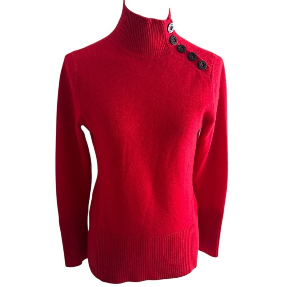 Annie Klein Red Cashmere Sweater Button Shoulder High Neck Size Ps Petite S Soft
